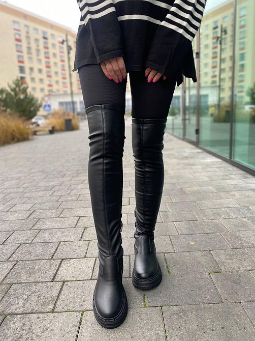 Edan Instruments Ботфорти зимові жіночі з натуральної шкіри чорні на низькому ходу високі, напо Коломыя - изображение 8