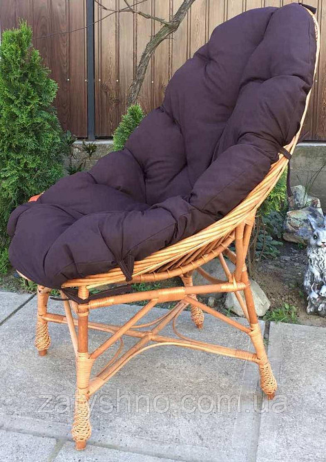 Крісло плетене велике з коричневою накидкою Київ - фото 2