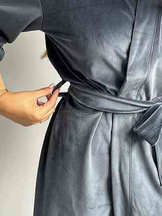 Халат жіночий плюш велюр під пояс Графітовий S Харків