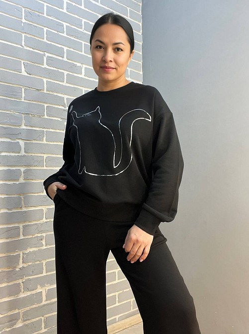 Костюм жіночий Joggy 8063-7557 світшот з малюнком кошеня та брюки широкі палаццо чорний, чорний, XS Київ - фото 4