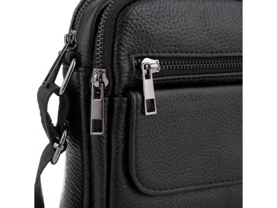 Шкіряна чоловіча сумка через плече чорна Tiding Bag 4134A Кам'янське