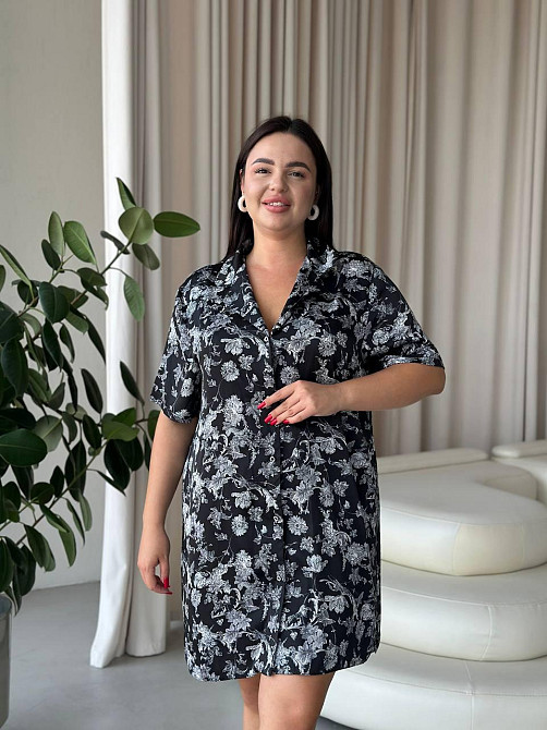 Жіноча шовкова нічна сорочка великих розмірів Ночнушка PLUS SIZE Одяг для дому Сукня для сну з квітами Одеса - фото 5