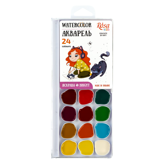 Набор акварельных красок Cats with a Girl 24 кол. б/кисти ROSA Kids Киев