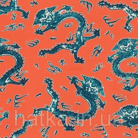 Шпалери вінілові на флізеліні Rasch Clasik 0,53х10 дитячі динозаври бірюзові на яскраво-гарячому Київ - фото 1