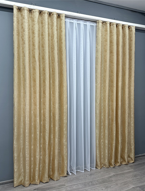 Комплект готовых штор VR-Textil Жаккард Мрамор Al1 № 439ш Золотистый 150х270 см 2 шт (33-1037) Киев - изображение 4