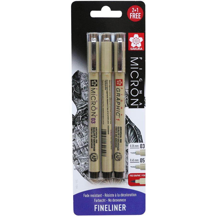Набор лайнеров PIGMA MICRON 2шт (0.3/0.5) +1 линер-маркер Pigma Graphic В ПОДАРОК Черный Sakura Киев - изображение 1