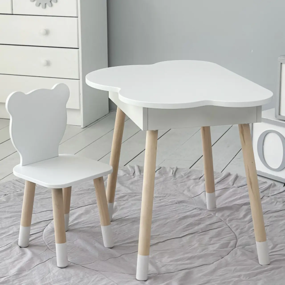 Дитячий столик Хмара з нішою та стільчиком Ведмедик (Білий) Київ