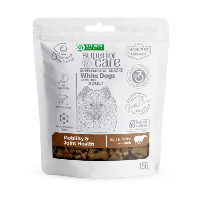 Nature's Protection Superior Care White Dogs Mobility & Joint Health Беззернові ласощі для дорослих собак із білим забарвленням з ягнятиною,  Киев - изображение 1