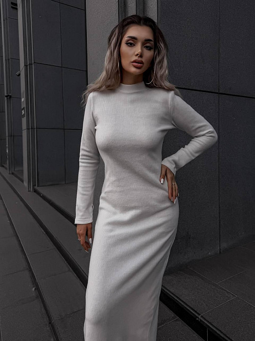 Жіноча стильна тепла сукня ангора рубчик Молочний Одеса - фото 2