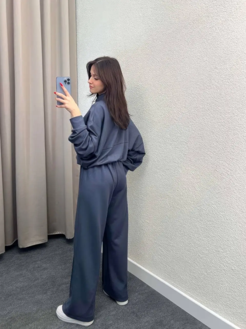 Женский костюм-двойка с широкими штанами Графитовый 50/52 Харьков - изображение 2