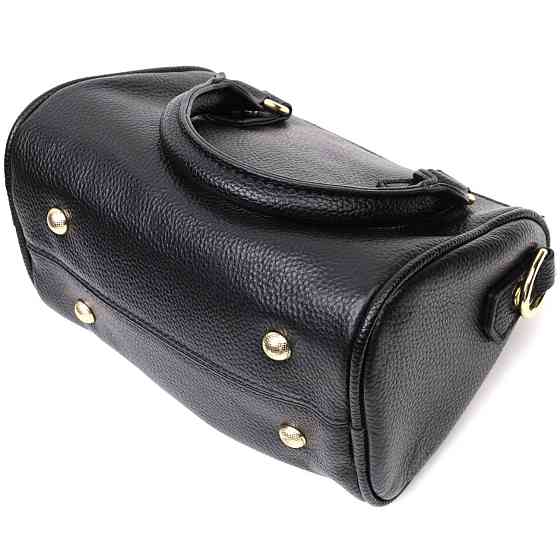 Элегантная женская сумка бочонок с двумя ручками из натуральной кожи Vintage 22353 Черная Киев