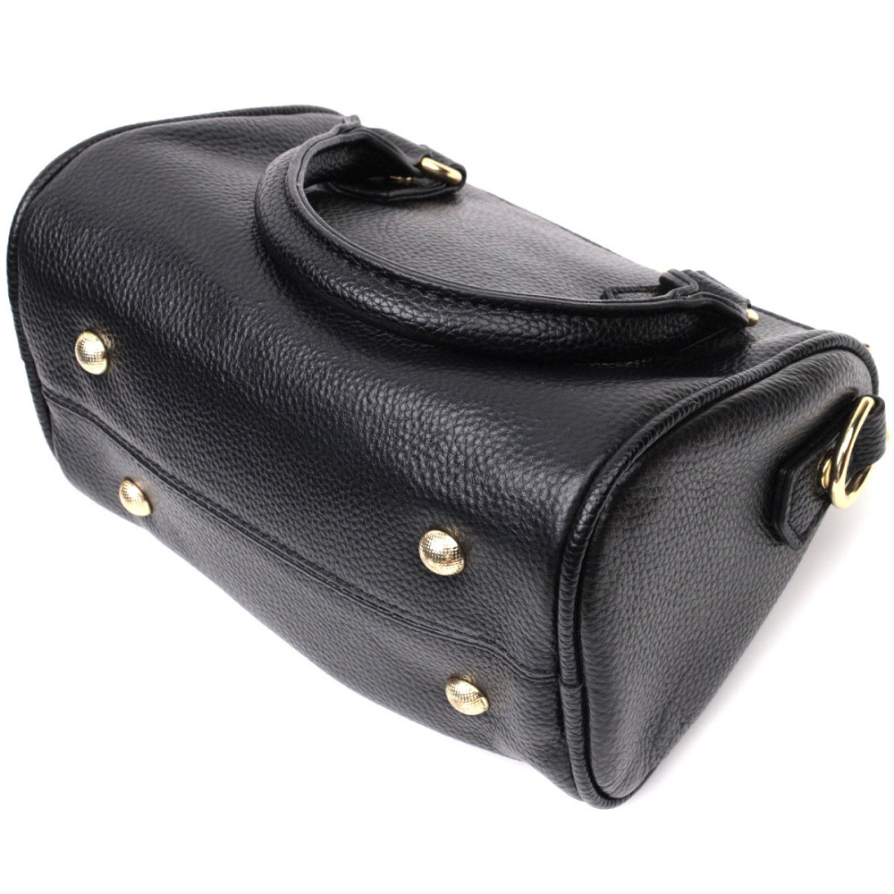 Элегантная женская сумка бочонок с двумя ручками из натуральной кожи Vintage 22353 Черная Киев - изображение 6