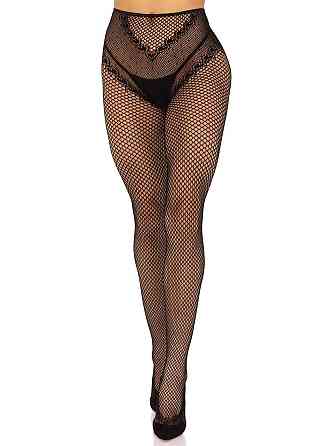 Стрип-колготки Leg Avenue Crotchless Net Tights with Heart Backseam, One Size, чорні, з доступом Sex Aura Київ