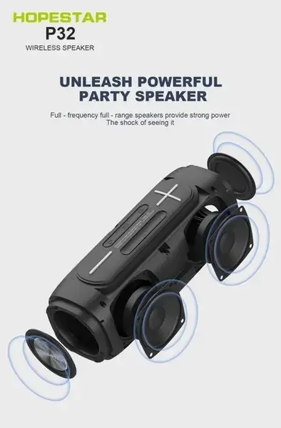 Колонка Hopestar P32 Black, 20 Вт, Bluetooth, Power Bank, до 5 годин роботи, USB, TF, вологозахищена Одеса - фото 4