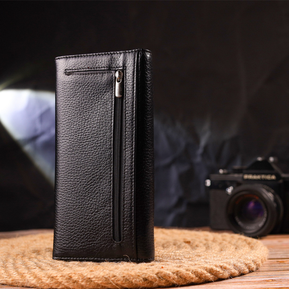 Жіночий місткий гаманець з натуральної зернистої шкіри Чорний (CANPELLINI) Київ - фото 3