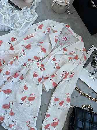 Женская принтованная пижама двойка из натурального муслина Молочный, 44/46 Одесса