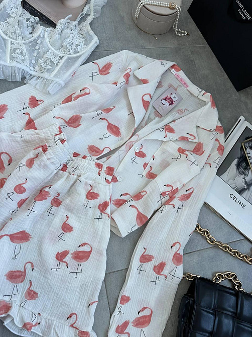 Женская принтованная пижама двойка из натурального муслина Молочный, 44/46 Одесса - изображение 2