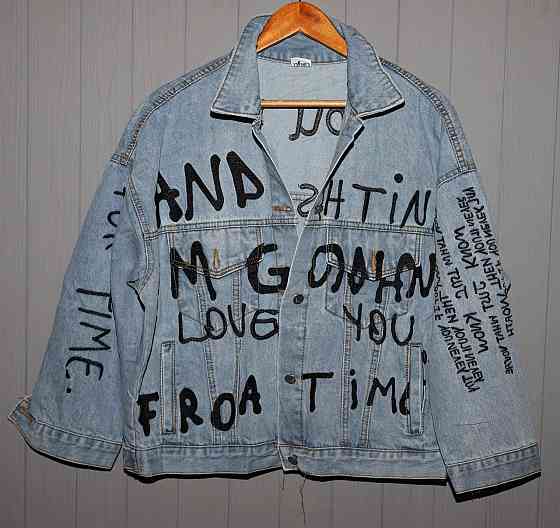 Джинсовая куртка женская оверсайз с надписью р 42-48 Харьков