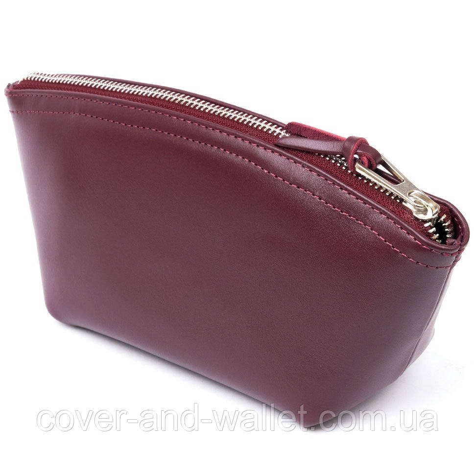Стильна жіноча шкіряна косметичка червоного кольору Grande Pelle Бордовий Київ - фото 2