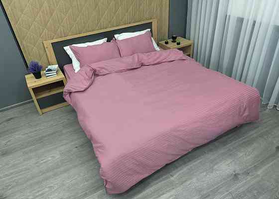 Комплект постельного белья Страйп-сатин Двуспальный 180х220 с простыней на резинке Лиловый (88-104) Киев