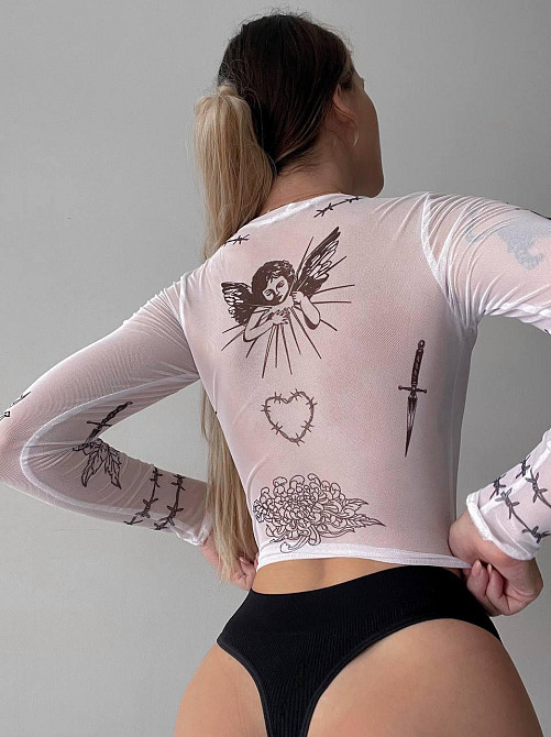 Жіночий трендовий топ-сітка з імітацією татуювань Одеса - фото 3