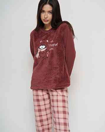 Піжама жіноча зі штанами Велюрсофт+Фліс — бордовий з ведмедем Lady Secret 94110 M Київ