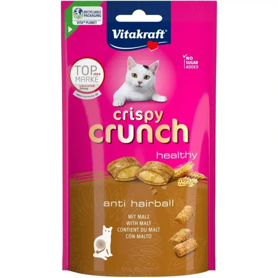 Хрустящее лакомство для кошек Vitakraft Crispy Crunch Anti Hairball с начинкой с солодом от образования волосяных шариков, 60 г Винница