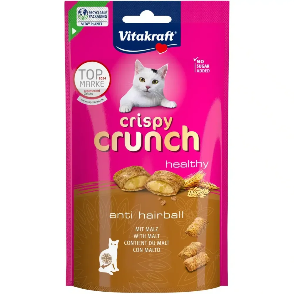 Хрусткі ласощі для котів Вітакрафт Vitakraft Crispy Crunch Anti Hairball з начинкою з солодом від утворення волосяних кульок, 60 г Вінниця - фото 1