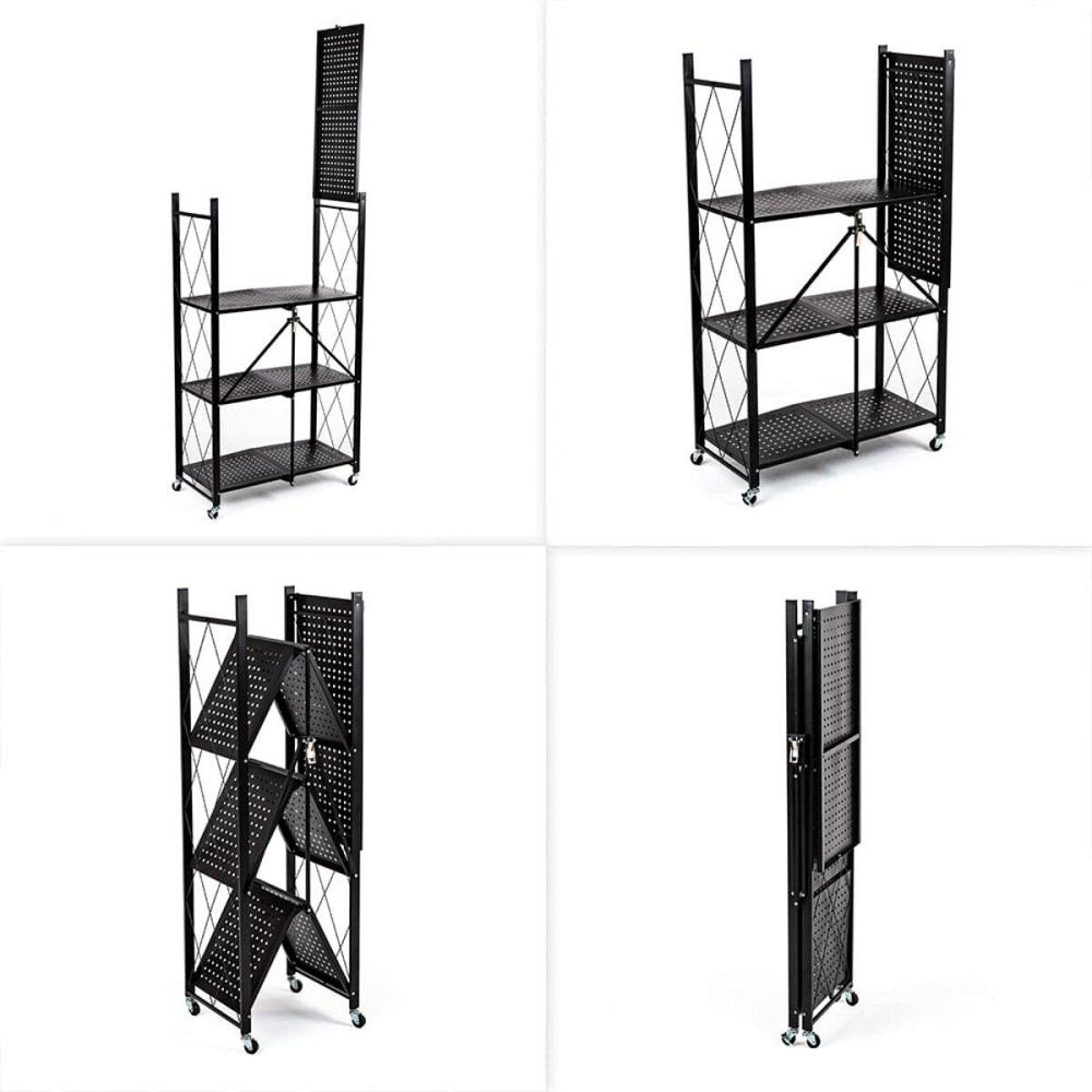 Стеллаж мобильный четырехъярусный универсальный раскладной из нержавеющей стали 126х72х34см Черный SW-00002098 Днепр - изображение 6