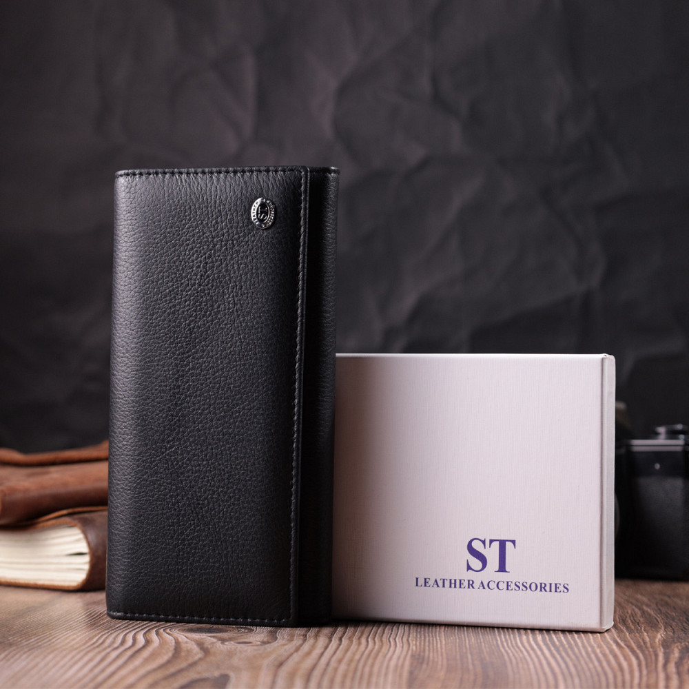 Лаконичный женский кошелек горизонтального формата из натуральной кожи ST Leather 22513 Черный Киев - изображение 8