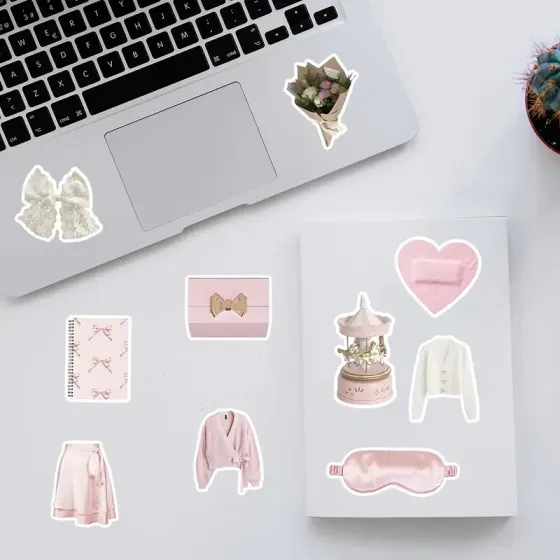 Набор стикеров Эстетичные розовые 50 шт – виниловые наклейки для девушек, ноутбука и ежедневника Киев