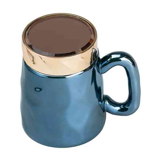 Зеленая фарфоровая чашка с крышкой 450 мл Киев