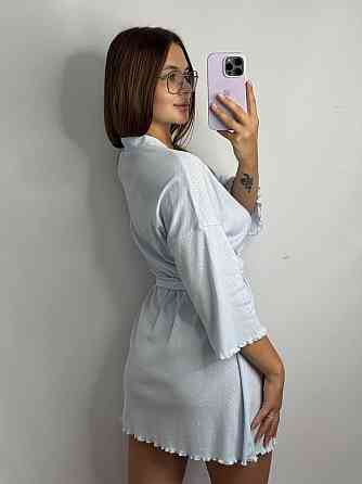 Домашний халат из трикотажа бамбук Голубой M/L Харьков