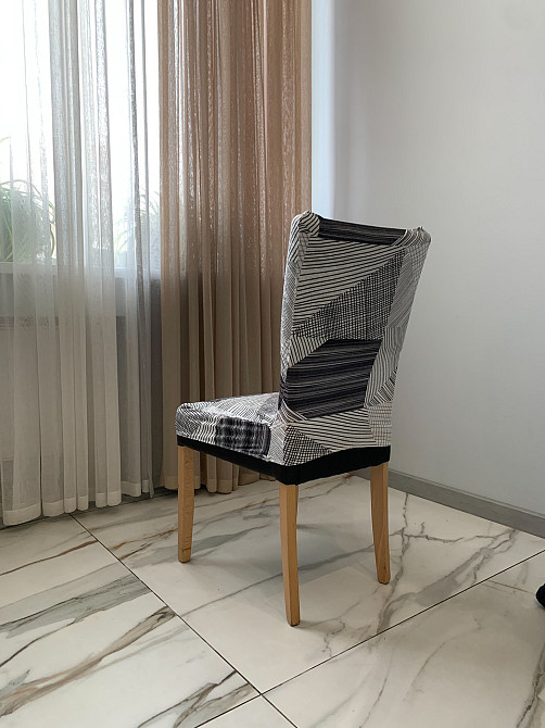 Універсальний натяжний чохол накидка на стілець зі спинкою з малюнком штрих Royan 0041 Біла Церква - фото 4