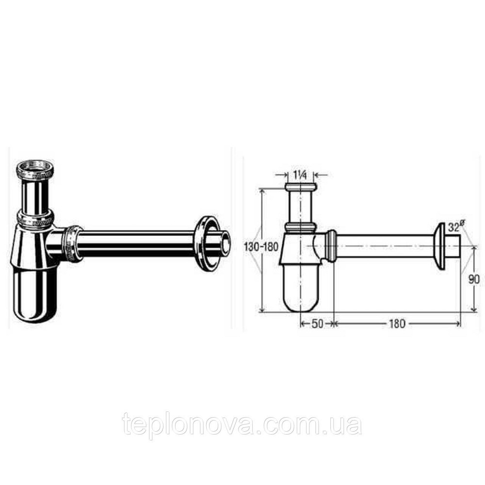 Сифон для раковины VIEGA 1 1/4″ х1 1/4″ метал. хром бутыл. б/г 100674 Черновцы - изображение 2