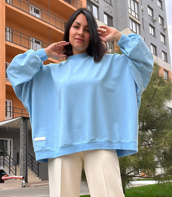 Костюм женский MY CITY 3044-8286 свитшот широкий оверсайз и брюки палаццо со стрелкой, голубой, SM Киев - изображение 13