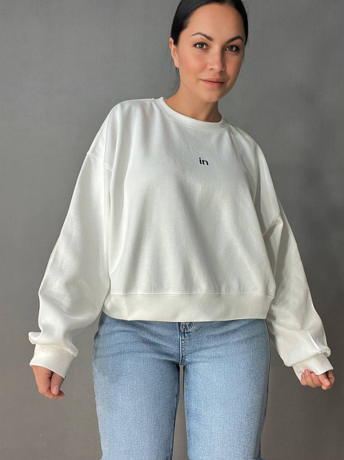 Світшот жіночий U S 36918 оверсайз рубчик діагональ вишивка “in”, білий, one size Київ - фото 11