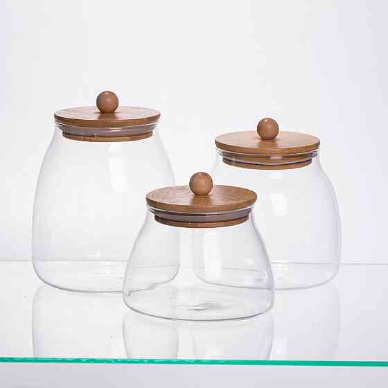 Набір банок для сипучих продуктів 3 штуки 0.5/0.8/1 л з бамбуковими кришками 64486-57 Коломия