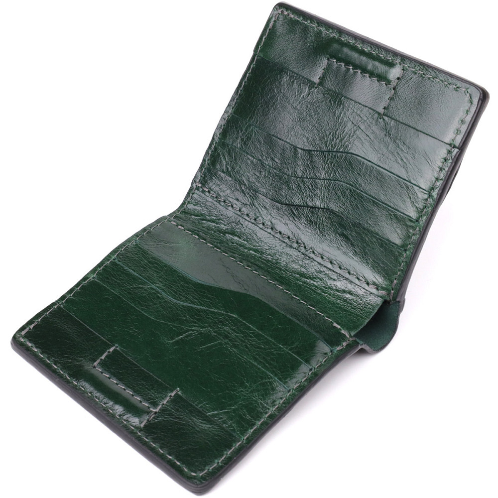 Компактний гаманець у дві складення з натуральної гладкої шкіри GRANDE PELLE 22946 Зелений Київ - фото 7