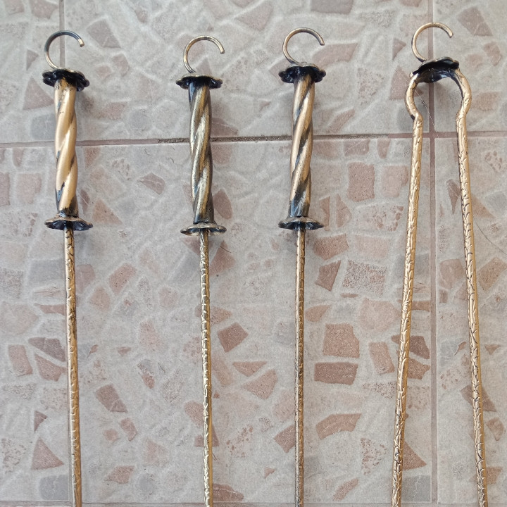 Кований набір для каміну з сіткою K-010 (стійка, совок, щітка, кочерга, щипці) Київ - фото 3