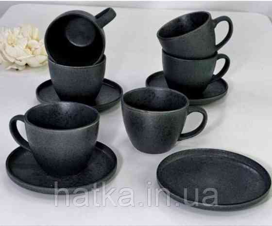 Набір чашок 6 ч/6 бл капуч  чорний Olens "Шайні-дот" 440 мл кераміка 101-0407 для дому та ресторану Київ