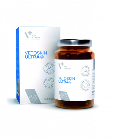 Дополнительный корм Vet Expert VetoSkin Ultra (ВетоСкин Ультра) для поддержания кожи/шерсти у кошек и собак 60 капсул Винница