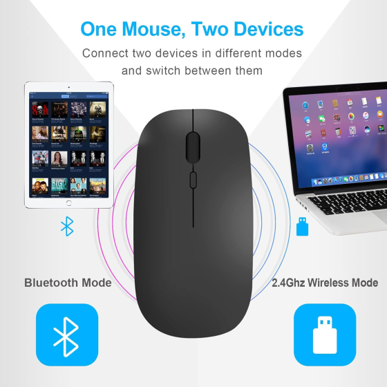 Беспроводная мышка LEAPEST Dual Mode Black — премиум мышь Bluetooth 5.1 + 2.4 ГГц с адаптером Type-C для MacBook, iPad и ПК Киев