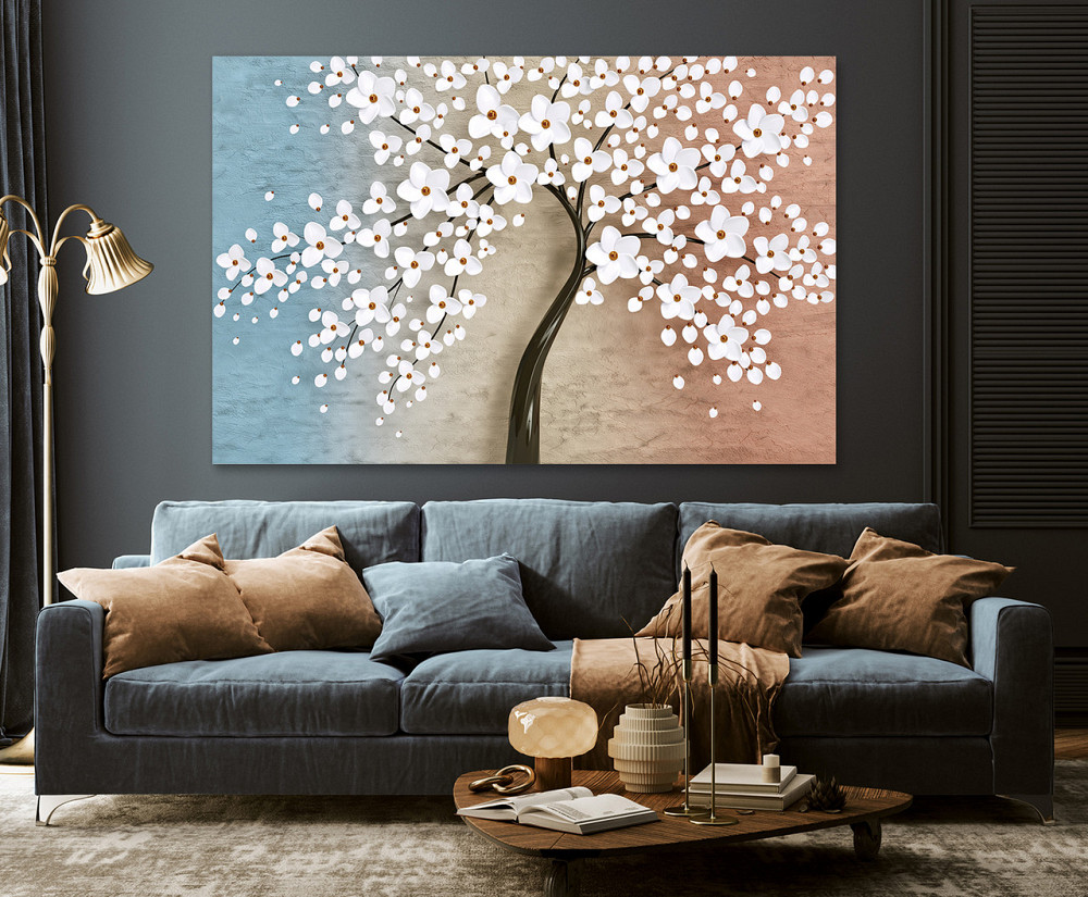 Картина полотно у вітальню / спальню Дерево в  квітах    MLP_183  ( 60х30см ) 60x100 см Київ - фото 3