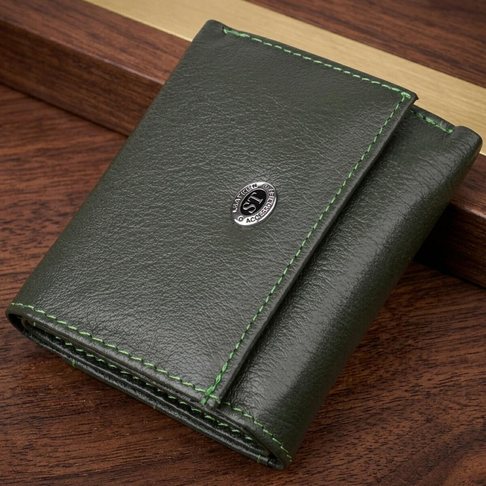 Жіночий мініатюрний гаманець із натуральної шкіри ST Leather 23083 Зелений Київ - фото 11