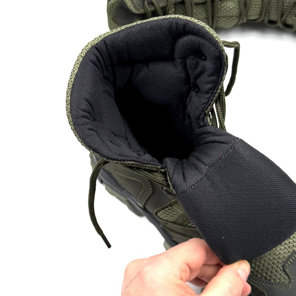 Чоловічі берці тактичні літні олива з шкіряною устілкою, 3D сіткою і прошитою підошвою Львів - фото 9