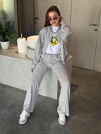 Женский костюм оверсайз с широкими брюками из двунитки Серый 42/44 Харьков