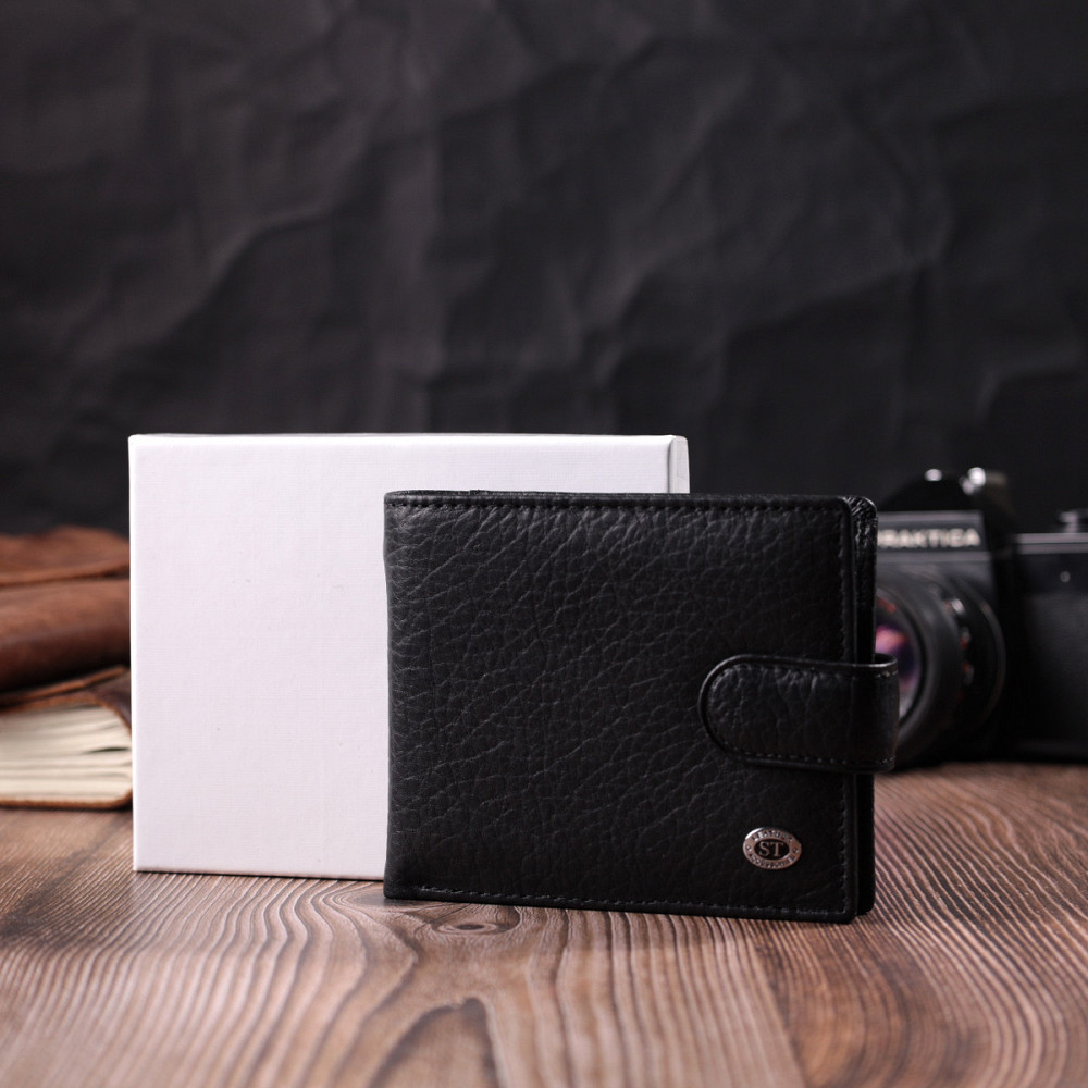 Мужской бумажник удобного размера из натуральной кожи ST Leather 22471 Черный Киев - изображение 1