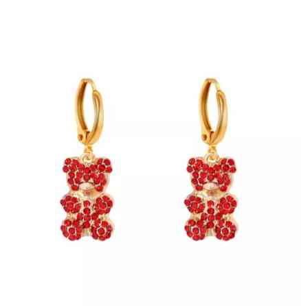 Серьги с мишками для детей красно-золотистые Киев