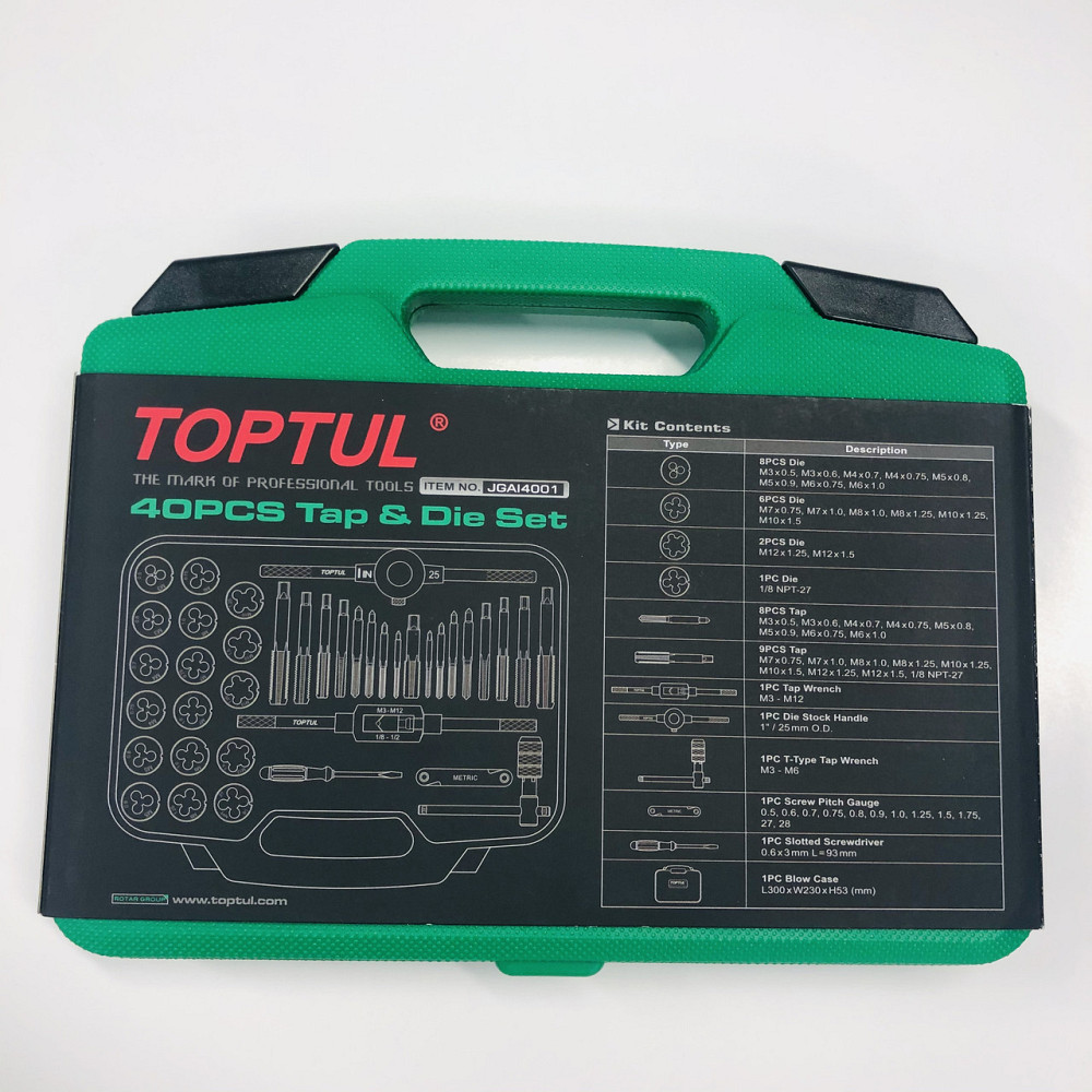 Набір різьбонарізного інструменту TOPTUL 40 од. М3-М12 JGAI4001 Одеса - фото 4